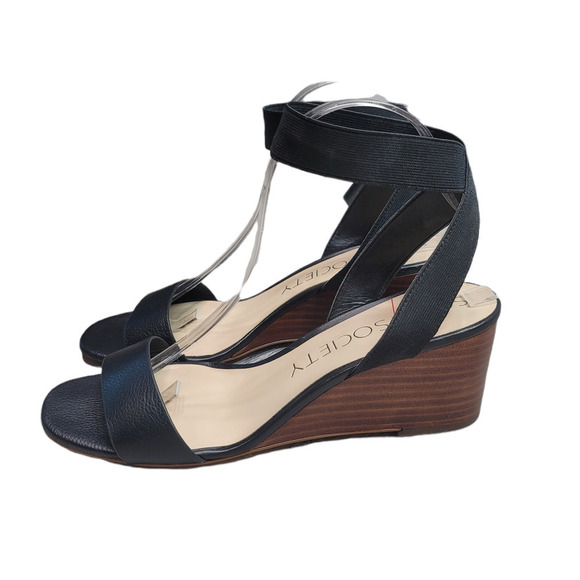 Sole Society Women's Kiah Leather Ankle Strap Wedge Sandals Black Size 9M / 40 - Picture 4 of 8